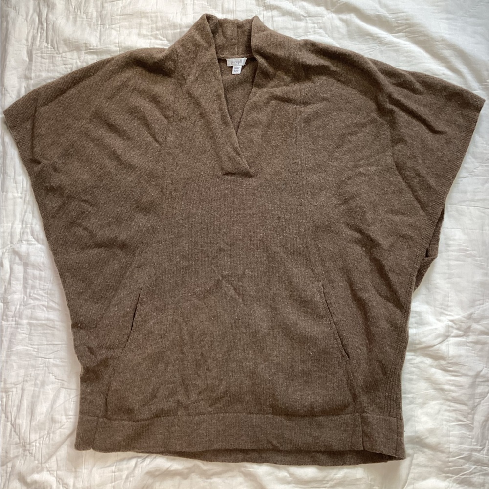 J.Jill PureJill Oversized Lagenlook Wool Blend Poncho Style Sweater Brown